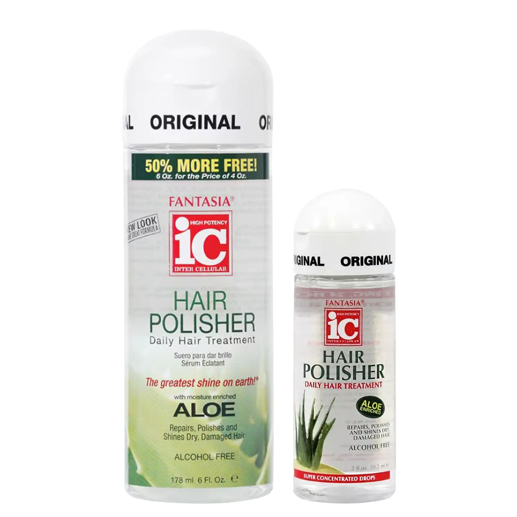 Fantasia IC Hair Polisher, Anti-Frizz & Smoothing Aloe Serum, Lightweight Daily Treatment for All Hair Types, 6oz + 2oz Duo Pack, Aloe Barbadensis Leaf Extract, Haircare, Restore, Shiny Hair