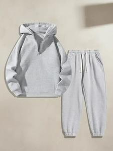 2 counts men's solid zipper two-piece set, streetwear casual wear knitted long sleeve hoodie & drawstring pocket sweatpants suits for fall winter, fashion cozy men's outfits overalls for daily wear grey sweatshirt guy poser hoodie, sets for men clothing
