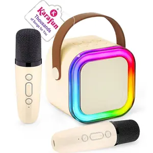 Wireless Karaoke Speaker with 2 Wireless Microphones, Rechargeable HiFi Stereo Mtv System, Colorful LED Lights, Portable Bluetooth-compatible Speaker, Portable Karaoke Machine