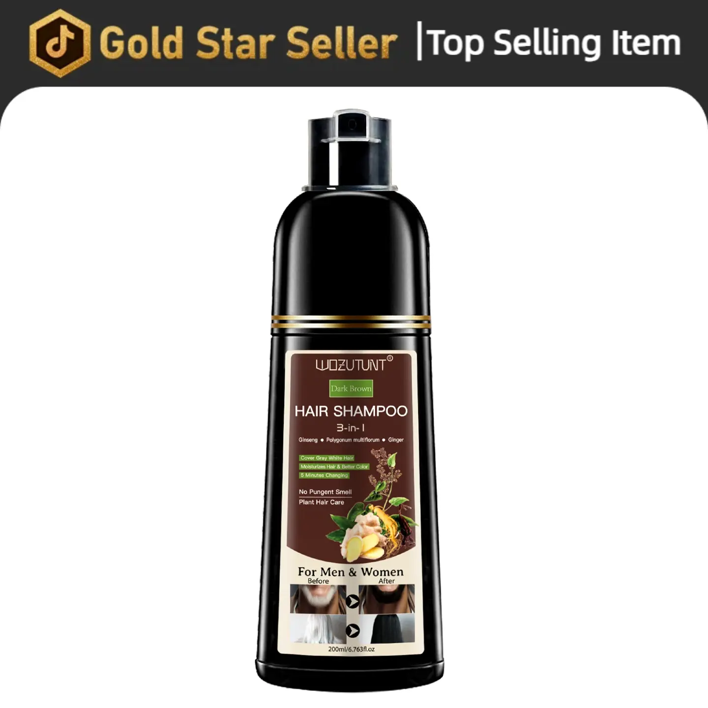 Goiple 3-in-1 Dark Brown Hair Dye Shampoo Herbal Formula with Ginseng Covers Gray Hair Natural Plant Haircare for Salon-Quality Results 200ml - Silky,valentine's day gifts for her/him
