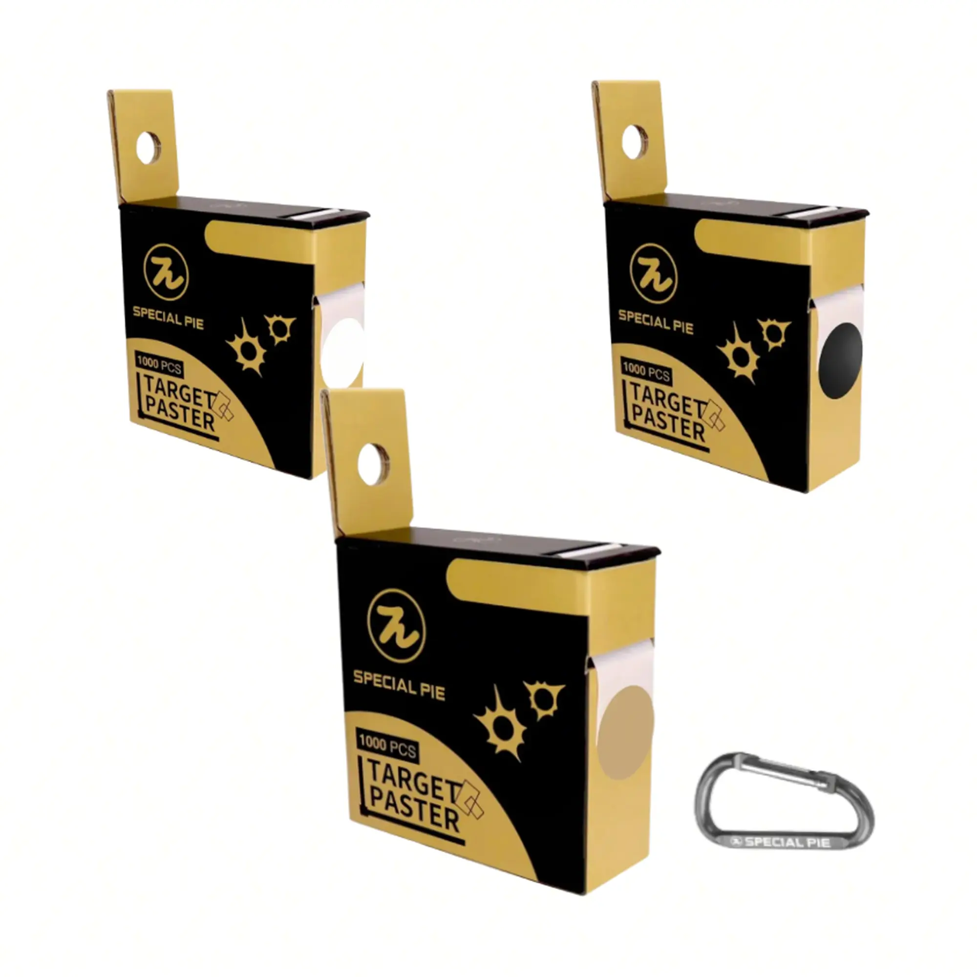 Auto-Peeling Target Paster Stickers with Clip, 1000 Pcs 20mm Round Target Repair Patches, One-Hand Dispenser Box, Range Bag Clip Carry, Sand Black White