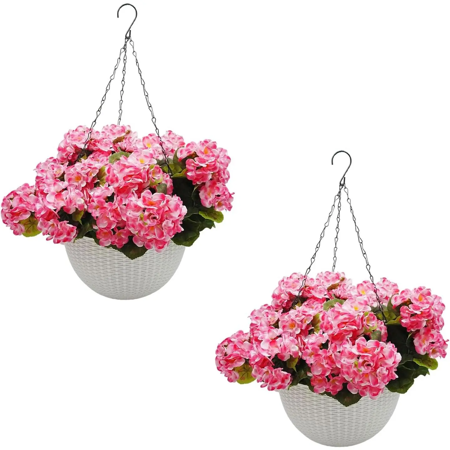 GARVEE 2-Piece Artificial Hanging Plant Set with Hanging Basket, Durable Faux Floral Arrangement, Pink Decoration for Outdoor Decor, Indoor Home Use