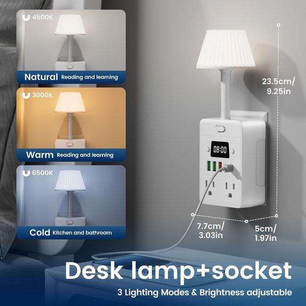 11 in 1 Power Strip with Desk Lamp & Clock – 4 Outlets 5 USB Ports USB C Charging Station, Surge Protector, Desktop Power Hub for Home Office