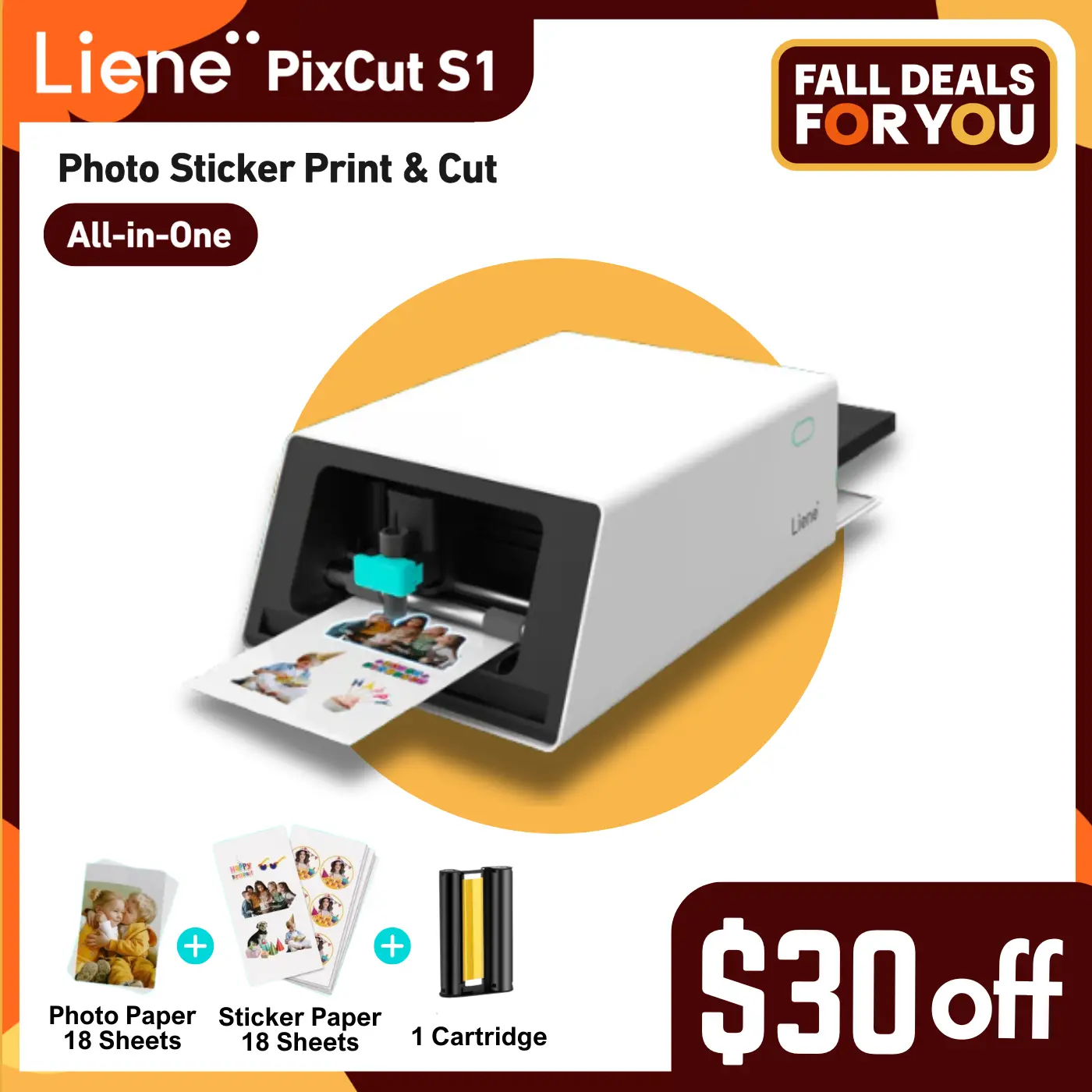 Liene PixCut S1 Photo Sticker Printer & Cutting Machine - All-in-One Sticker Maker Machine for DIY Crafts, Custom Labels & Personalized Gifts, Thermal