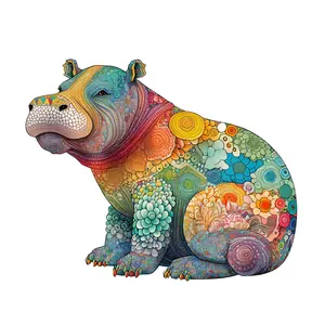 Colorful Hippopotamus Shaped Wooden Puzzle, Cute Irregular Animals Shaped Puzzle Toy, Creative Home Decoration for Gift, Montessori Puzzles Gift