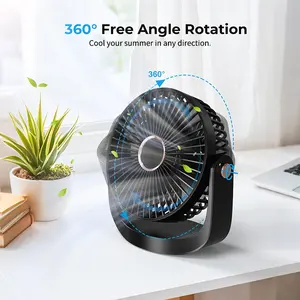360 Degree Rotating Desktop Fan with Warm Light USB, Mini Portable Table Fan, Five Speeds Strong Cooling, Quiet Design, Ideal for Home Office Camping Travel