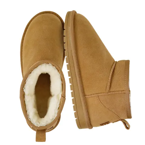 EVELLYHOOTD Women's Winter Warm Flat-Heel Ankle Snow Boots - Genuine Cow Suede Footwear, Synthetic Faux Fur Lining, Water-Splashproof, Durable TPR Rubber Sole, Round Toe [Pls Size Down!!]