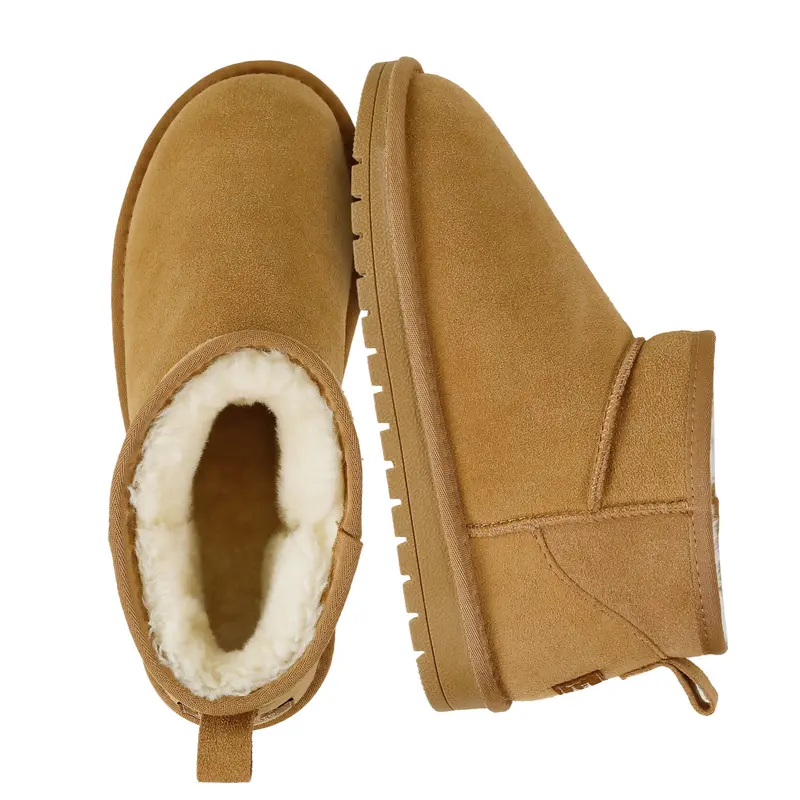 EVELLYHOOTD Women's Winter Warm Flat-Heel Ankle Snow Boots - Genuine Cow Suede Footwear, Synthetic Faux Fur Lining, Water-Splashproof, Durable TPR Rubber Sole, Round Toe [Pls Size Down!!]