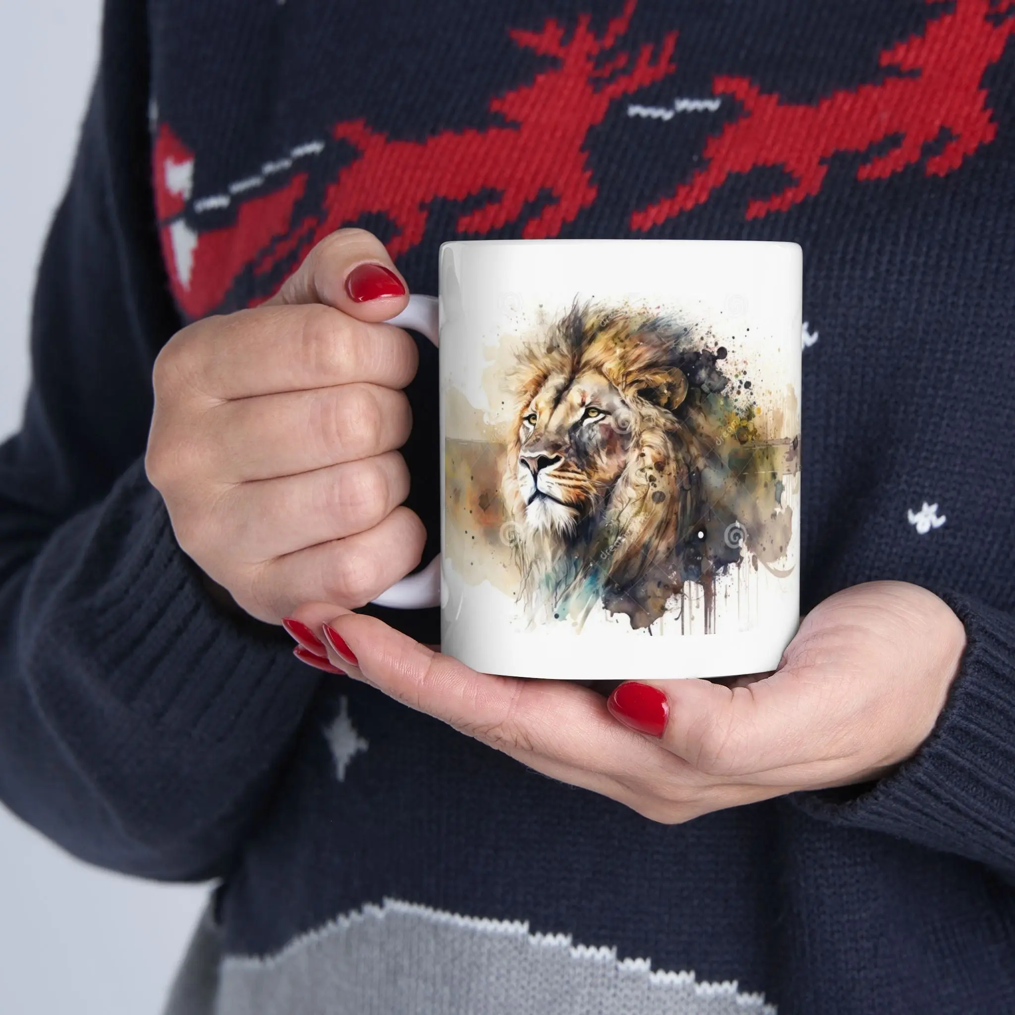 Watercolor Lion Ceramic Mug Custom 11oz & 15oz | BPA-Free, Dishwasher & Microwave Safe | Animal Art Gift