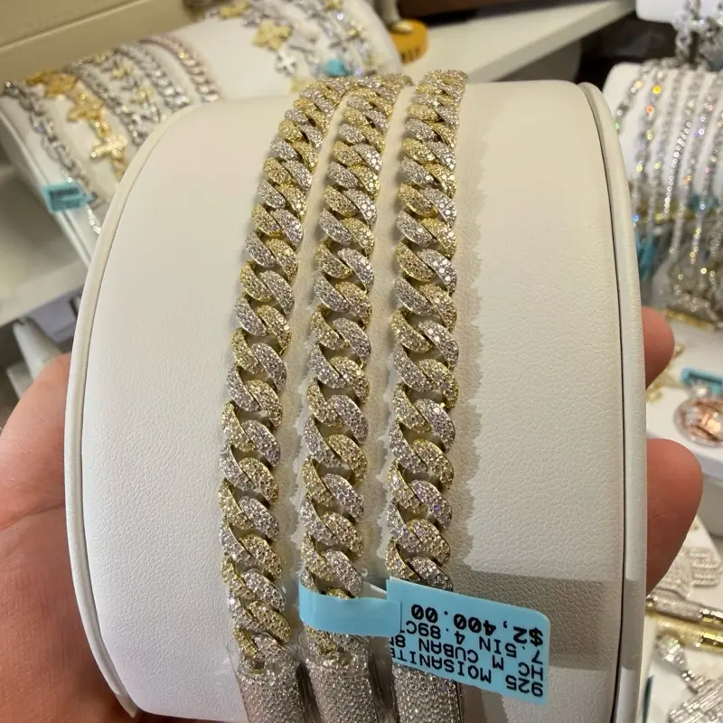 4.89ctw 8mm 2tone Sterling Silver Moissanite Cuban Link Bracelet. Choice of 7.5” or 8”