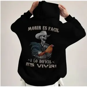 Men's Moris Es Facil Mexican Style Hoodoe, Big Rooster Gamefowl Shirt, Father's Day Ideal Gift, Shirt For Dad For Husband For HimCotton Menswear