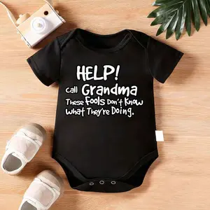 Cotton Youngsters Onesie - Funny "Help! Call Grandma" Letter Print, Soft & Comfortable Round Neck Romper for Youngsters, Summer Bodysuit