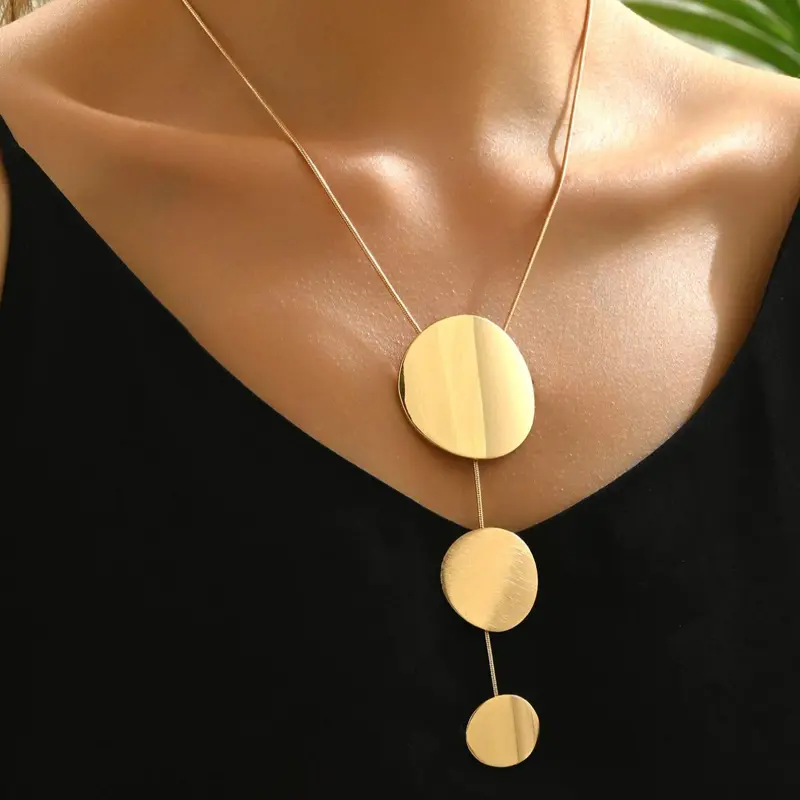 Women's Boho Style Geometric Disc Design Pendant Alloy Necklace, Fashion Jewelry for Party, Daily Clothing Decor, Decorative Necklace, Trendy All-match & Exquisite Jewelry for Birthday Gift, Daily Wear Beach Boho Necklace