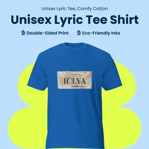 Men's Unisex ICLYA-Inspired Double-Sided Song Lyric Print Round Neck Shortsleeve Soft Top - Thick Oversized Comfy Cotton Fabric, Minimalist Front Label, Musical Notes Back Graphic, Casual Bottom Pairing, Sturdy Hem