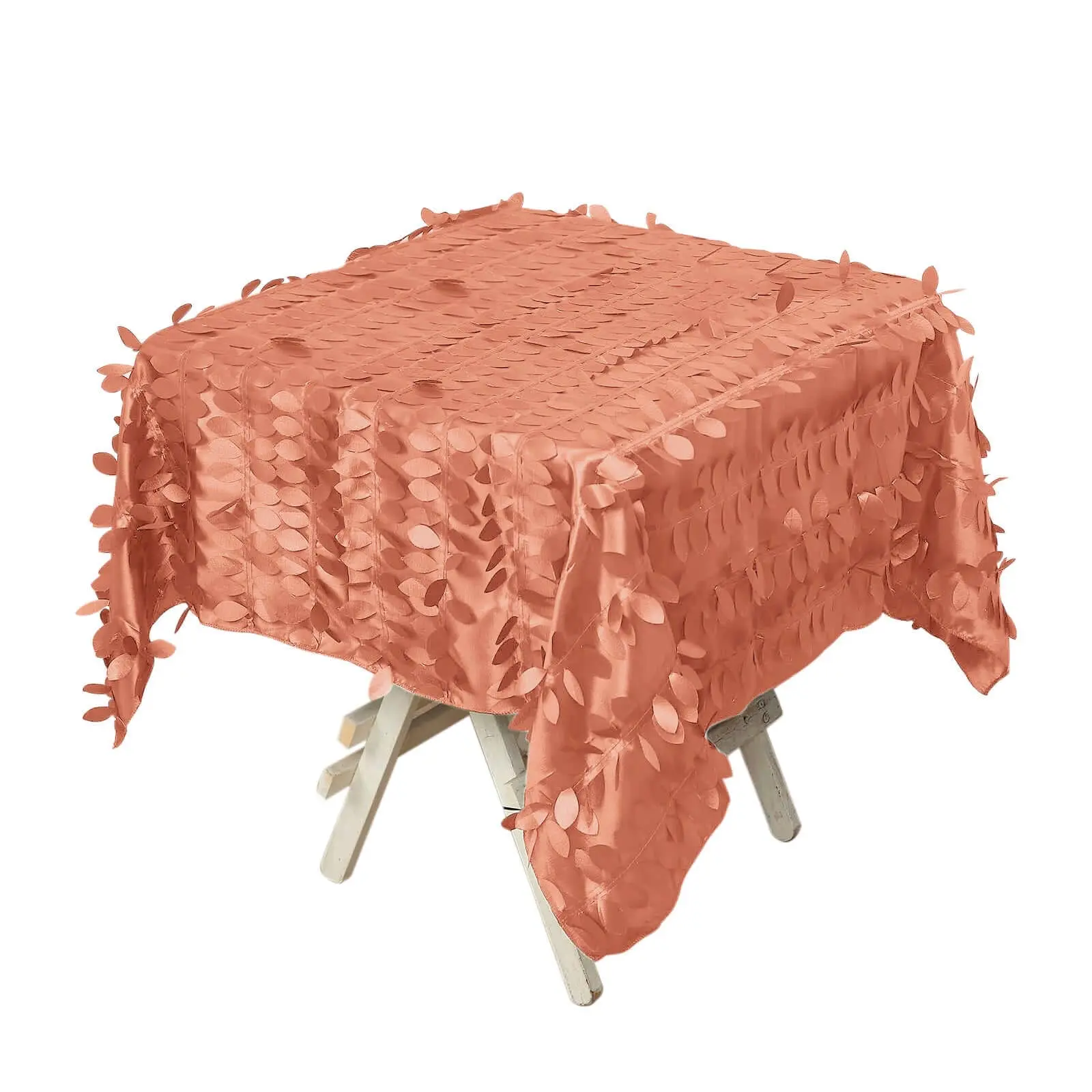 Taffeta 54"x54" Square Tablecloth - Terracotta (Rust) 3D Leaf Petal 3D Texture Table Cover for Wedding Decoration