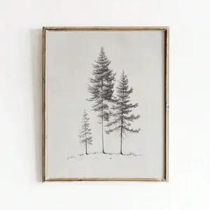 1pc Pine Tree Sketch Drawing Vintage Poster Nordic Style Abstract Minimalist Painting Neutral Wall Art Picture Canvas Print Modern Home Living Room Bedroom Decoration,No Frame