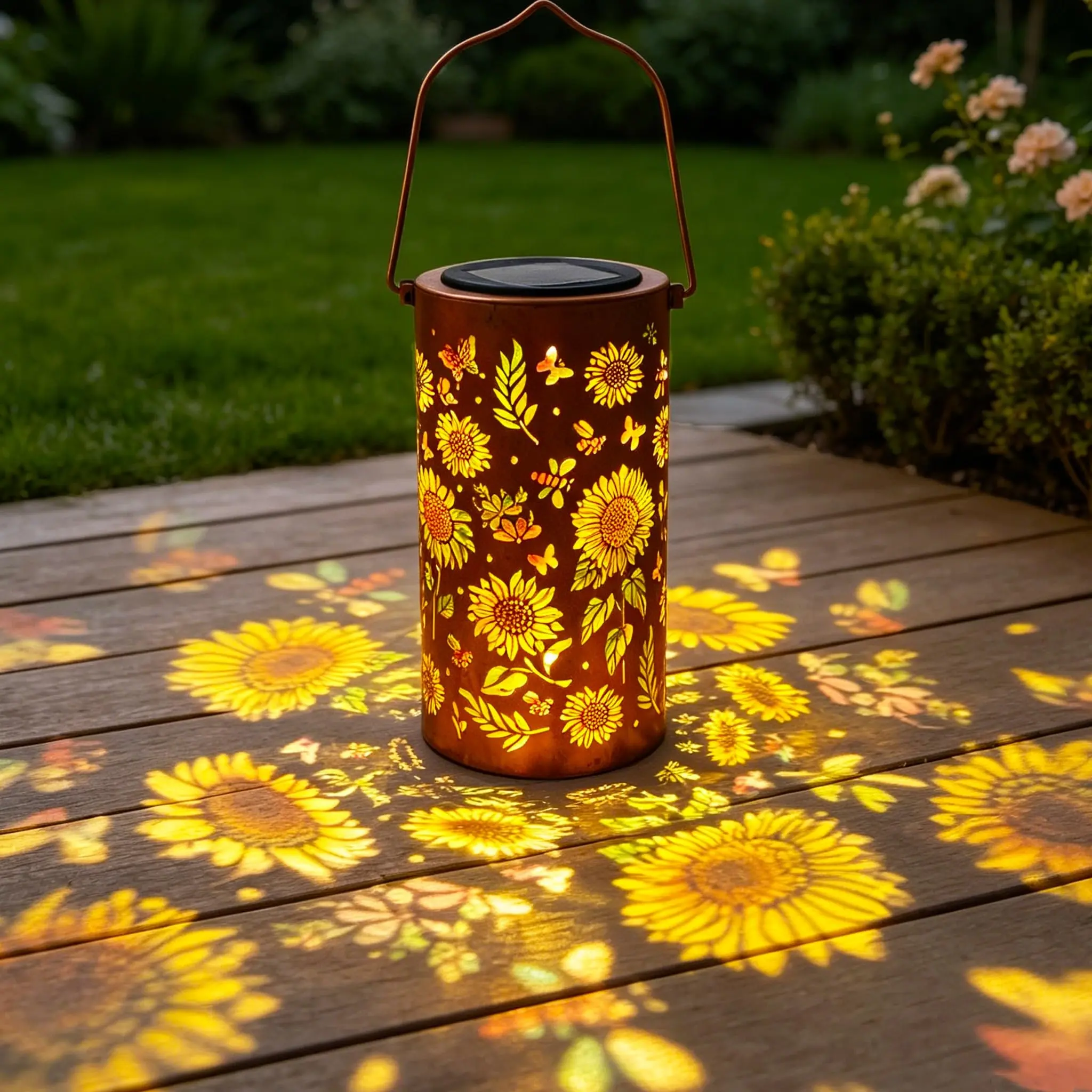 Colorful Sunflower Solar Lanterns - Waterproof Metal LED Hanging Solar-Powered Lights for Garden, Patio Decor, Gardening Use, Gifts for Mom, Friend