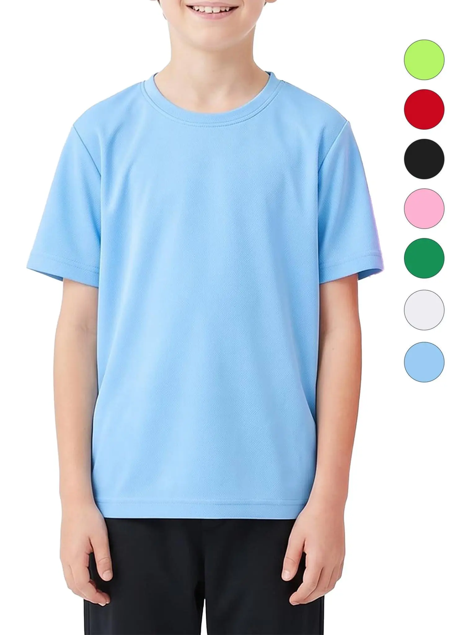 Kids' Crew Neck Dry Fit Short Sleeve Tee for 10-11 Years Boys & Girls, Solid Color Breathable Polyester Mesh Athletic Everyday Top for Fitness & Play, Digital Print Design