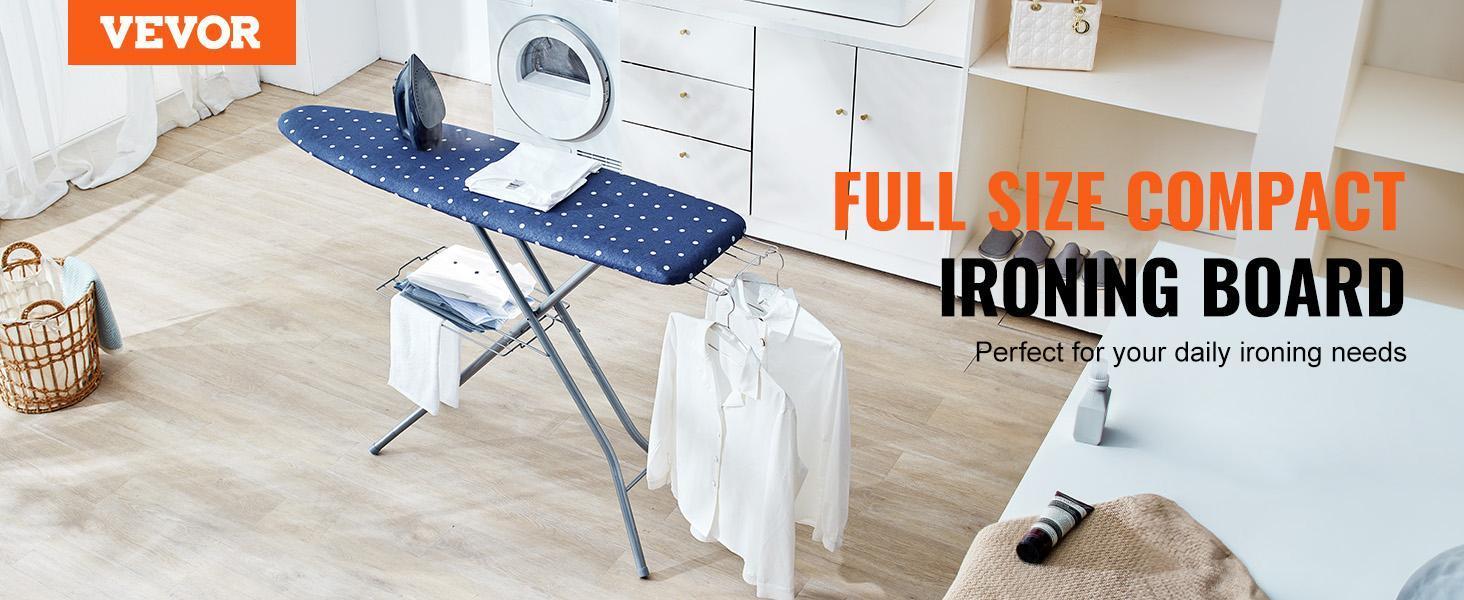 VEVOR Ironing Board with Bottom Storage Tray, Thickened 4 Layers Iron Board with Heat Resistant Cover and 100% Cotton Cover, 10 Adjustable Heights Ironing Board for Home Laundry Room Use (Size 55x15) Accessories Smooth VEVOR Ironing Board with Bottom Storage Tray, Thickened 4 Layers Iron Board with Heat Resistant Cover and 100% Cotton Cover, 10 Adjustable Heights Ironing Board for Home Laundry Room Use (Size 55x15) Accessories Smooth