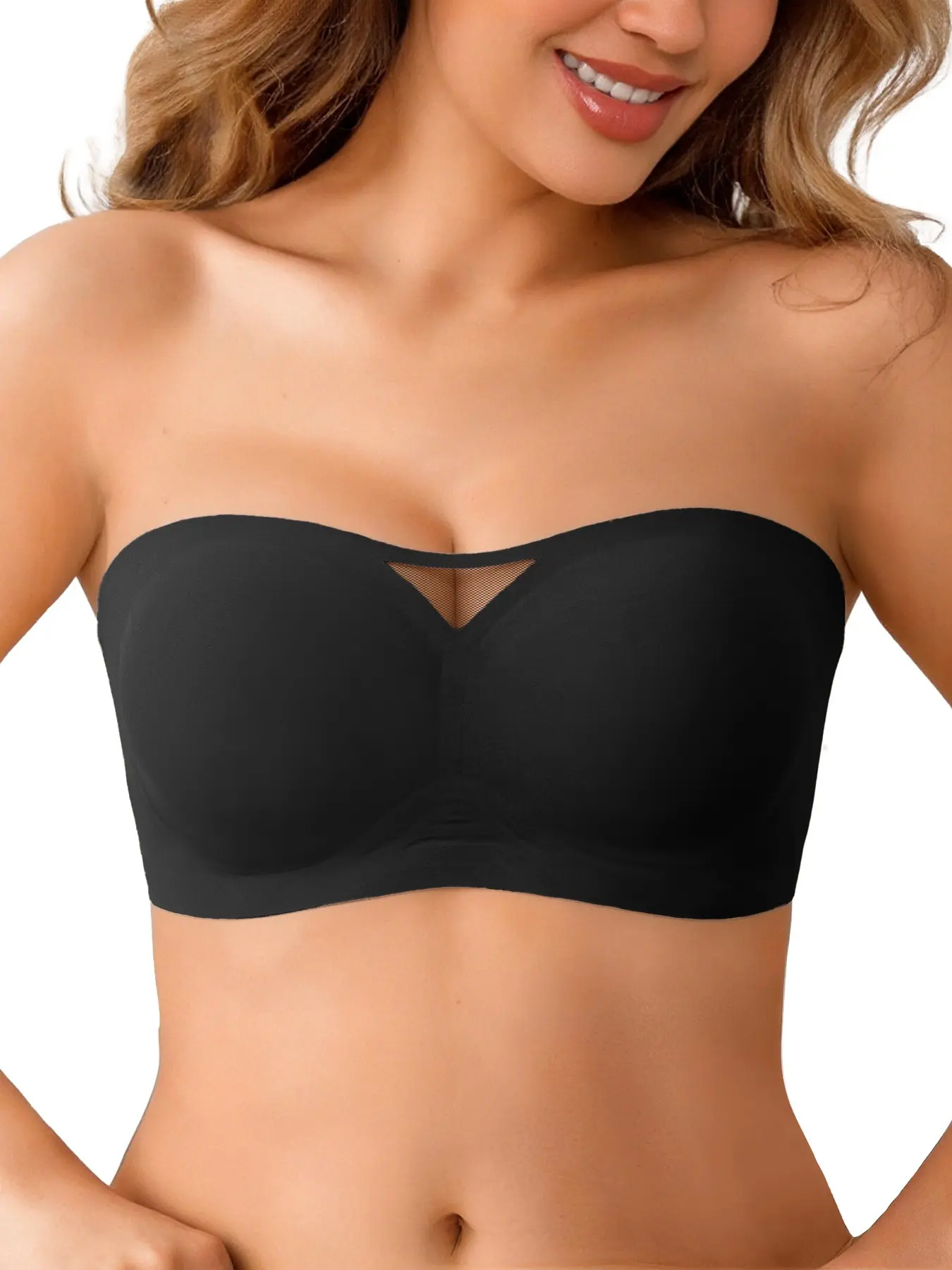 Strapless Jelly Bra For Women, Small Chest Wireless Full Coverage Non-Slip Bandeau, Seamless Invisible Stays Up Lingerie, Mesh Bras Breathable Lightweight Bra, No Underwire Seamless Summer Essential For Tube Tops & Party & Vacations