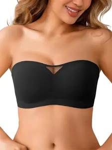 Strapless Jelly Bra For Women, Small Chest Wireless Full Coverage Non-Slip Bandeau, Seamless Invisible Stays Up Lingerie, Mesh Breathable Bra, Summer Essential For Tube Tops & Party & Vacations