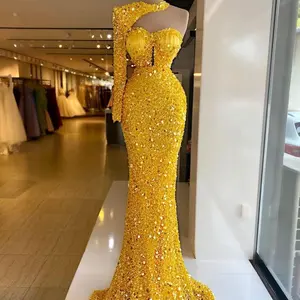 Sequined Pearl Embroidery Lace Asymmetric Single Sleeve Dress Fabric Formal