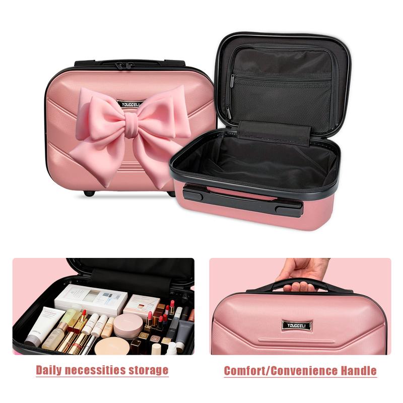 Upgraded Luggage Set Cute Aesthetic Bow Design Carry-On Suitcase 13''+20'' Set No Check-In Needed Built-In Cup Holder Hooks TSA Lock Swivel Wheels Anti-Burst Zipper Phone Holder Essential Travel Must-Have New Year Gifts