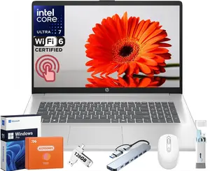 HP 17.3 inch Touchscreen Laptop, Intel Ultra 7 255U 12-Core(Beat Ultra 7 155H), 32 GB DDR5, 1 TB SSD, HD+ 250 nit Display, Copilot AI, Backlit KB, Long Battery, Wifi 6, Windows11 Pro, w/RH-Accessories