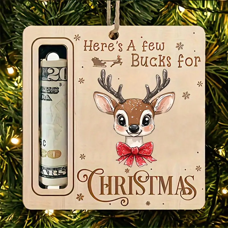 Wooden Christmas Tree Hanging Ornament, 1 Count Colorful Lovely Pattern Cash Storage Hanging Decoration, Hanging Ornament for Home Party Christmas Tr