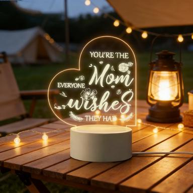 You're The Mom Everyone Wishes They Had Heart Shaped 2D Acrylic LED Night Light, Warm White USB Powered Bedside Desk Lamp, Best Mother's Day Birthday Gift for Mom, Bedroom Living Room Home Decor Nightlight