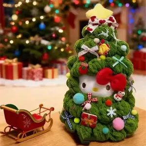 DIY Christmas Tree Doll Clothes Crochet Kit for Labubu Handmade Knitting Material Pack with Green Plush Yarn Bows Pom-Poms Ornaments Star and Festive Embellishments