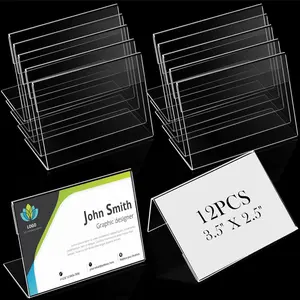 3.5 x 2.5 Inch Acrylic Business Card Holder Slant Back Sign Holders Clear Name Display Mini Acrylic Stands L Shaped Display Stand for Classroom Home Office Decorating Supplies