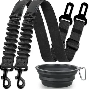 Reflective Dog Car Safety Belt with Two Leashes Heavy Duty No Pull Restraint Harness for Large Dogs Anti Ripping Pet Seatbelt for Vehicle Travel