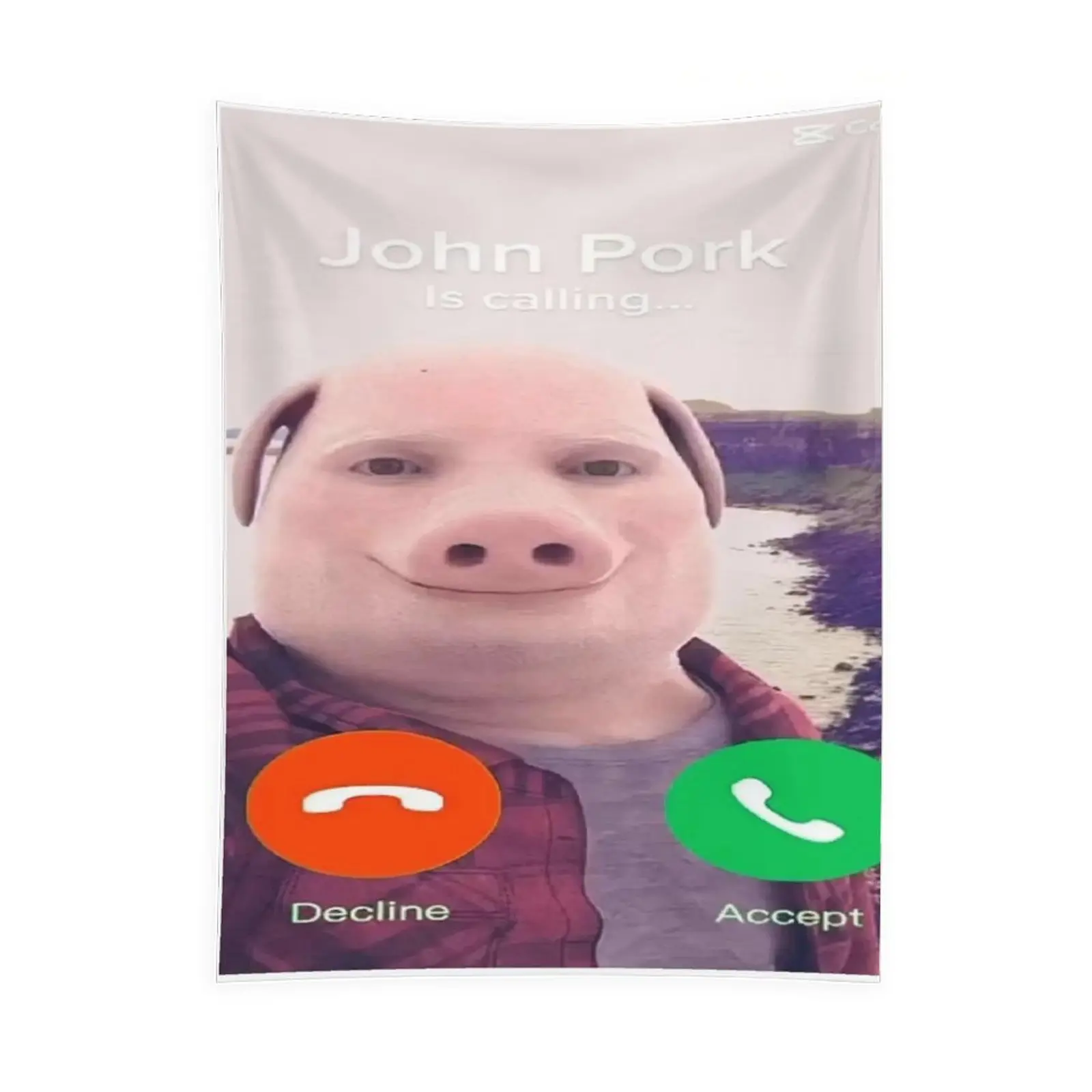 Funny Meme John Pork Phone Call Tapestry Wall Hanging, Decorative Lightweight Polyester Meme Art with Vibrant Print for Bedroom, Home Decor