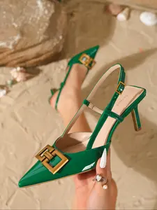 Women's New Fashion Elegant Party Shoes Stiletto High Heels, Pointed Toe Patent Leather Shoes, Plain Design, All Seasons, Versatile Stylish Footwear