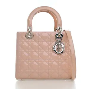 Pre-owned Patent tote bags Christian Dior Medium Lady Dior