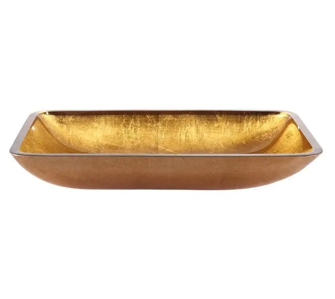 Kraus GVR-210-RE Golden Pearl Rectangle Glass Vessel Sink - Top Mount, Freestanding, 21.88 x 13.88 x 4 in, Easy-to-Clean Polished Surface, Gold Bathroom Fixture