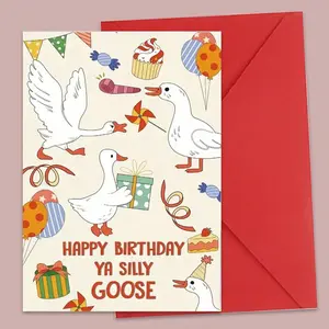 "Happy Birthday Goose" fun and humorous birthday card, Greeting Card, suitable for wishing family, friends, colleagues, and companions (random colored envelopes) back to school, school supplies, Fun Party Cards