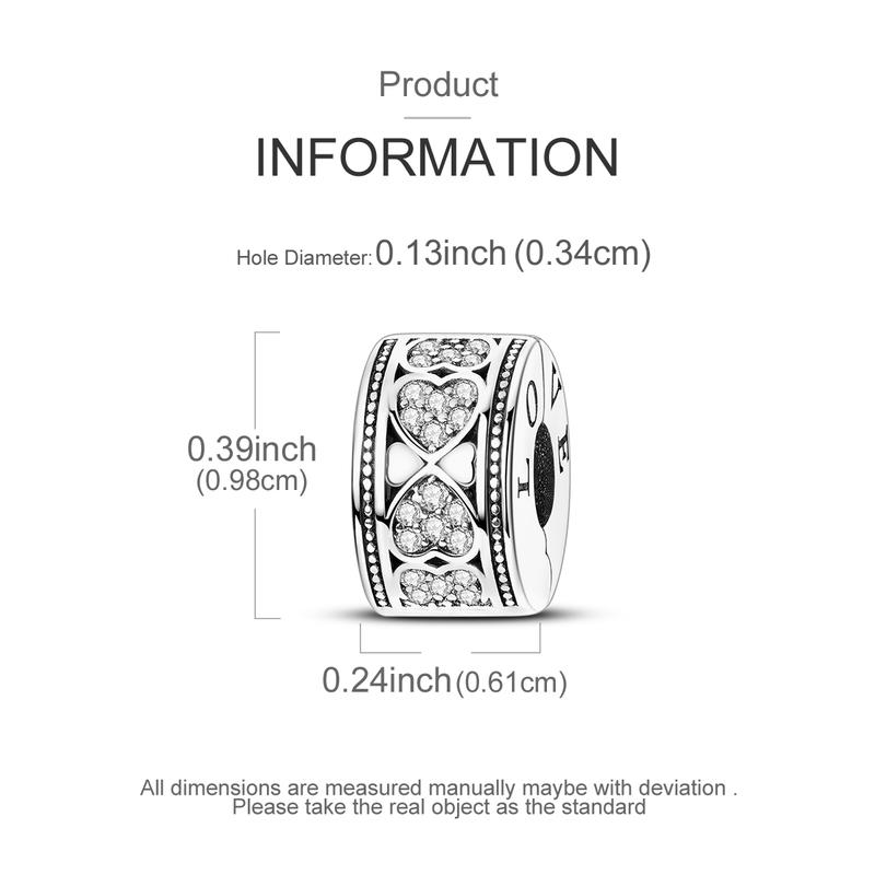 MULA Retro Heart-Shaped Safety Clip Charm, S925 Sterling Silver Cubic Zirconia - Compatible with Pandora Bracelets and Necklaces, Perfect Holiday Gift for Girlfriend, Wife, Mom