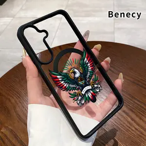 Magnetic Soft Case Compatible With Samsung Galaxy S26 Edge S23 Ultra S24 Plus FE S25 S22+ Non-Yellowing Drop Protection Transparent Acrylic Mexican Eagle Emblem Pattern Shockproof Silicone Cover Supports Wireless Charging