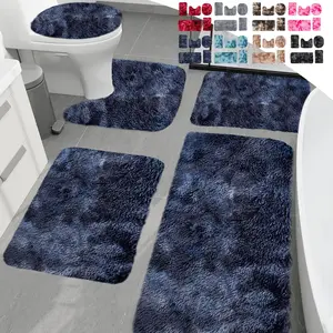 4/5pcs Mixed Colors Bath Mats Set Bathroom Rugs For 4/5pcs Toilet Mats Universal Soft Quickly Dry Comfortable Water Absorption Non-Slip Thick Machine Washable Easy Dry Dark Color Velvet Cover