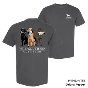 Wild Southern Outfitters Hunting Dogs T-Shirt, Lab Retriever Trio Graphic Tee, Duck Hunting Shirt, Outdoor Casual Wear for Men and Women