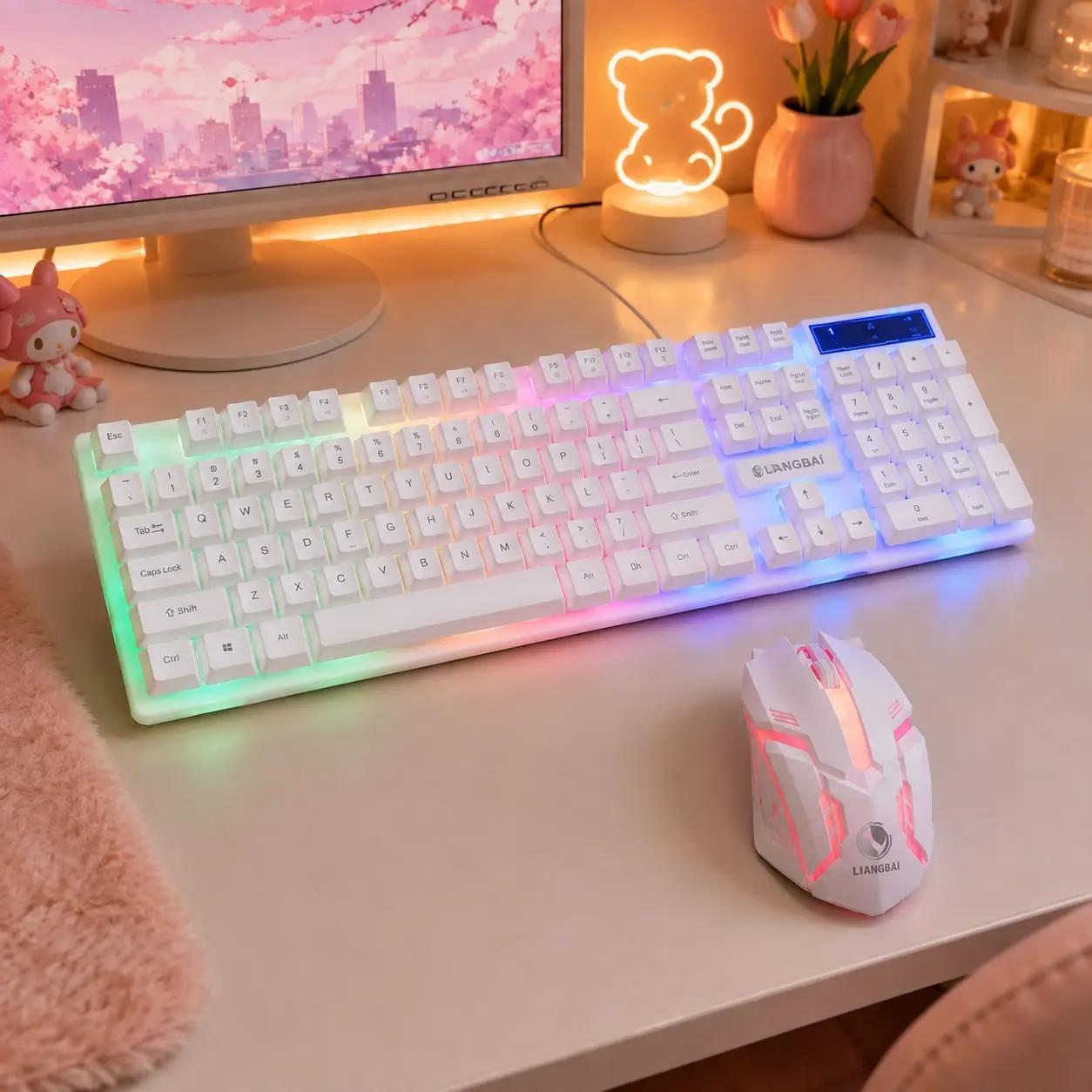 Wired Gaming Keyboard & Mouse Combo - Rainbow RGB Backlit, 104-Key Full-Size, Detachable Keycaps, Ergonomic Adjustable DPI Mouse, USB Plug and Play for PC/Laptop, Budget Gaming Gift
