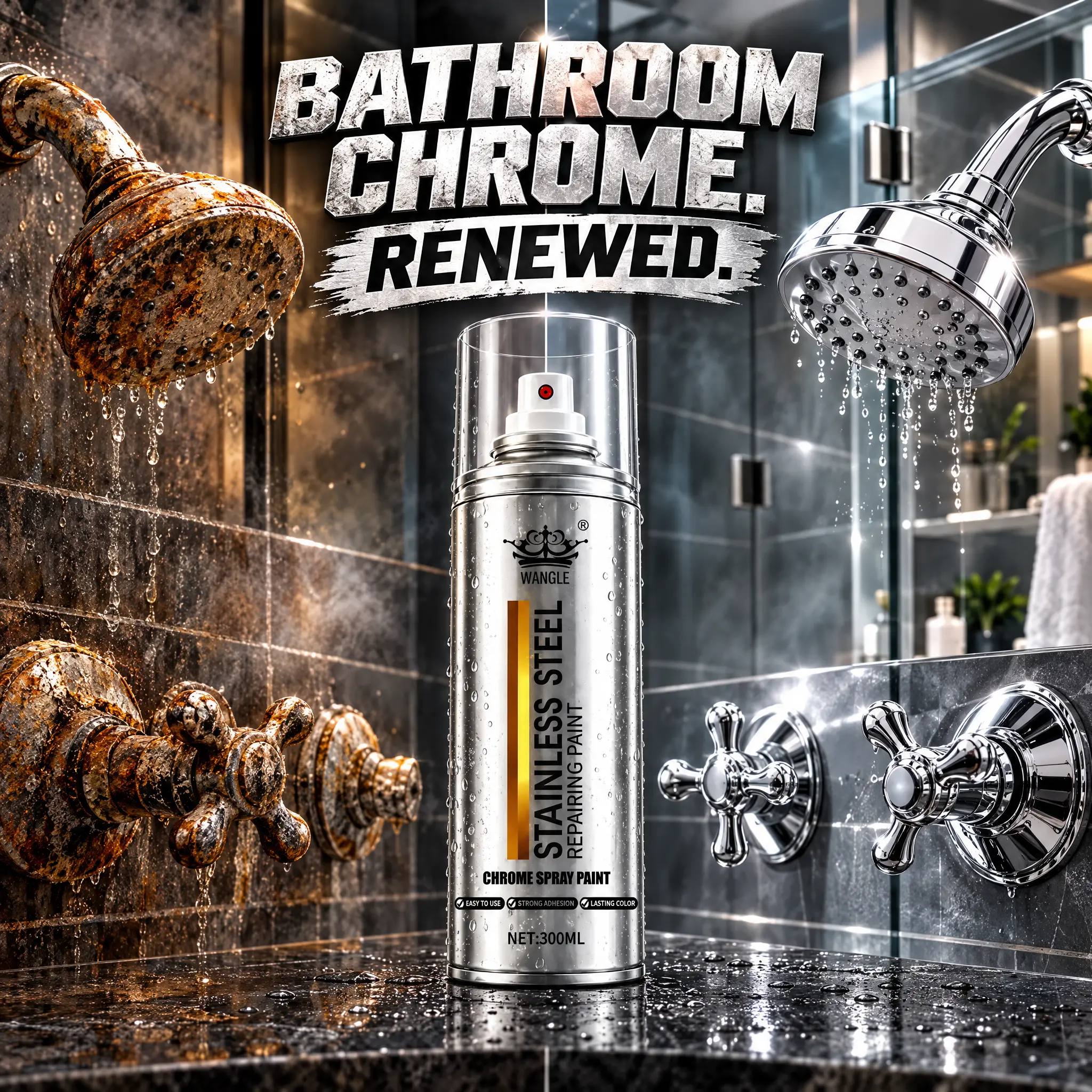 Chrome & Stainless Steel Restorer Spray - Rust Cleaner, Auto Detailing Products, Car Detailing Supplies, Instant Oxidation Converter, Easy-to-Use DIY Metal Polish, Anti-Corrosion Shield for Car Bumpers, Grilles