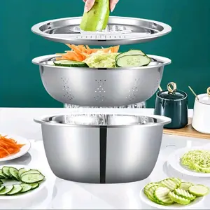 Stainless Steel Vegetable Chopper and Colander Set for Efficient Food Prep and Washing