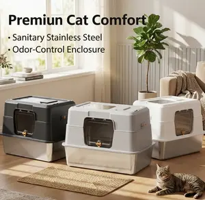 Premium Stainless Steel Cat Litter Box – Low Entry, Easy Access (19.7" x 13.8");Odor-Free Stainless Steel Litter Pan – Perfect for Senior Cats & Kittens;Modern Non-Stick Stainless Steel Cat Toilet – Durable & Easy to Clean