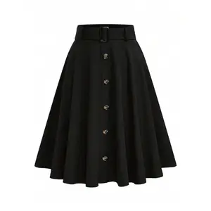 Women’s casual woven fitted sun-patterned skirt with button decoration, stylish half-length A-line design, perfect for daily wear and outdoor activities