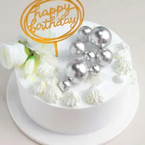 12 Pcs Cake Topper Picks Silver Faux Pearl Ball Design - Foam Balloon DIY Cupcake Decor Supplies Assorted Sizes