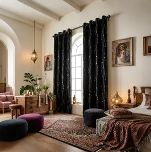 Wave & Dot Foil Print Curtains, 2 Panels 95% Blackout, Thermal Insulated Noise Reduction Wave Texture Drapes, Room Darkening Window Treatments for Living Room Bedroom Patio Sliding Glass Doors