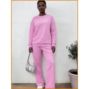 Versatile Crewneck Sweatshirt Set – Women's Cotton Pullover & Jogger Pants for Sports or Casual Wear